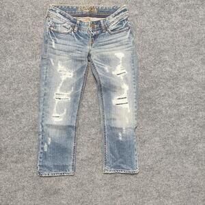 Express Zelda Crop Jeans Womens 00 Light Wash Blue Low Rise Distressed Denim